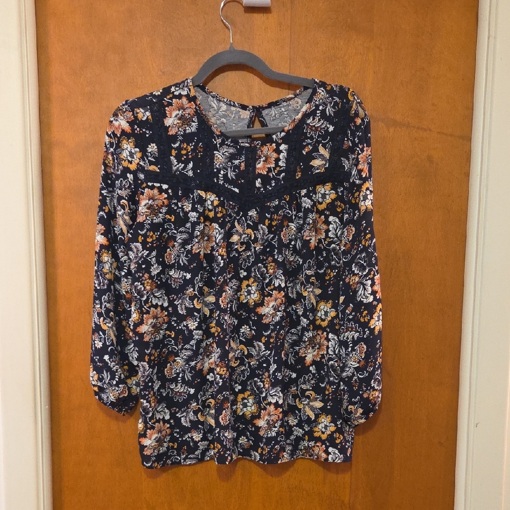 LOFT Outlet Navy Floral Blouse M
